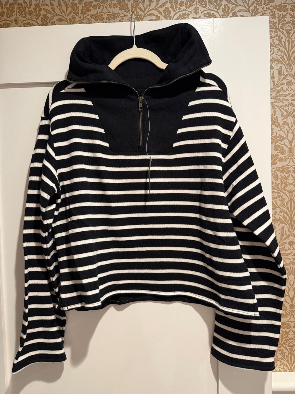 NWT JCrew Striped Black & White Half-Zip Pullover Sweater